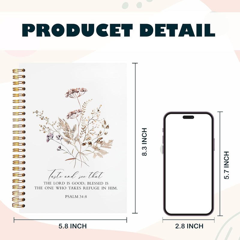 BearCake bible notebooks for note taking,Christian Notebook,Christian Gifts for Women,Taste and See That the Lord is Good Floral spiral bible with note taking space,spiral bible 5.5x8.3 - Image 2